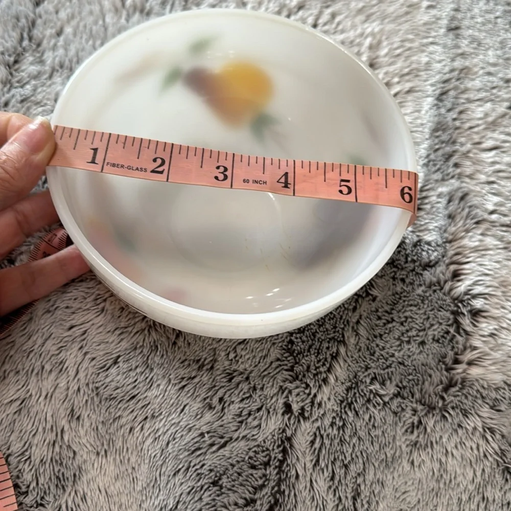VTG Anchor Hocking Fire King Gay Fad Fruit Pattern Hand Painted White Milk Glass